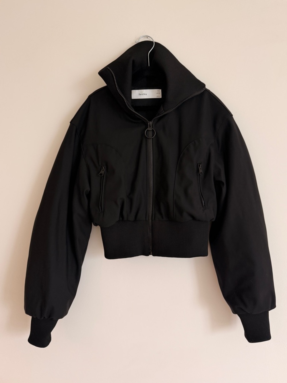 Bershka Black Cropped Bomber Jacket S - Picture 2 of 5